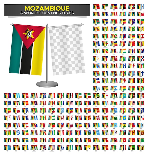 flag of mozambique vs world countries set mozambique flag mockup vector illustration