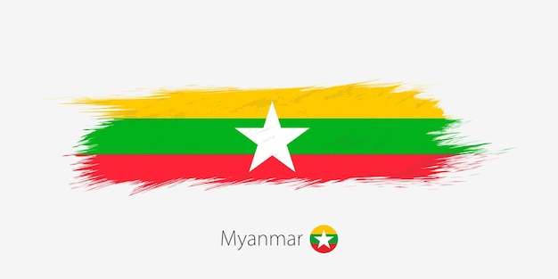 Flag of Myanmar grunge abstract brush stroke on gray background