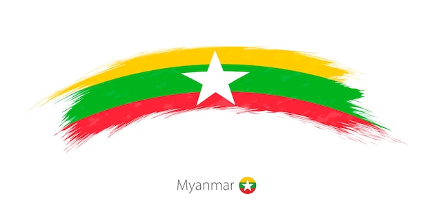 Flag of Myanmar in rounded grunge brush stroke. Vector illustration.