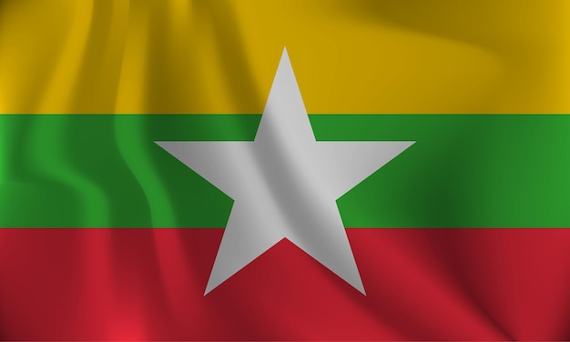 Flag of Myanmar with a wavy effect due to the wind