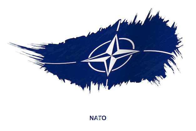 Vector flag of nato in grunge style with waving effect, vector grunge brush stroke flag.