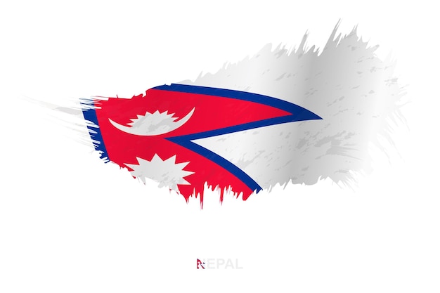 Flag of Nepal in grunge style with waving effect, vector grunge brush stroke flag.