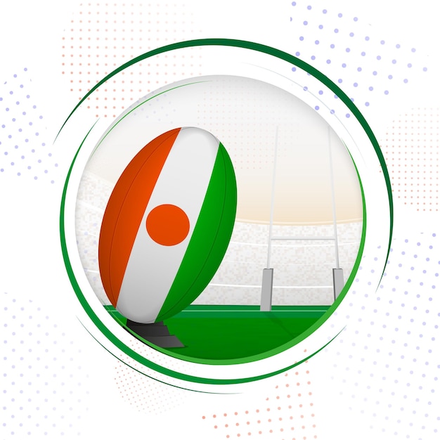 Flag of Niger on rugby ball Round rugby icon with flag of Niger