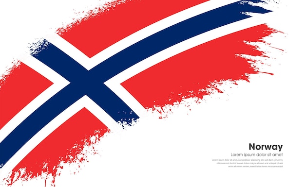 Flag of Norway country on curve style grunge brush stroke with background