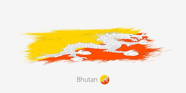 灰色の背景にブータンのグランジ抽象的なブラシストロークの旗