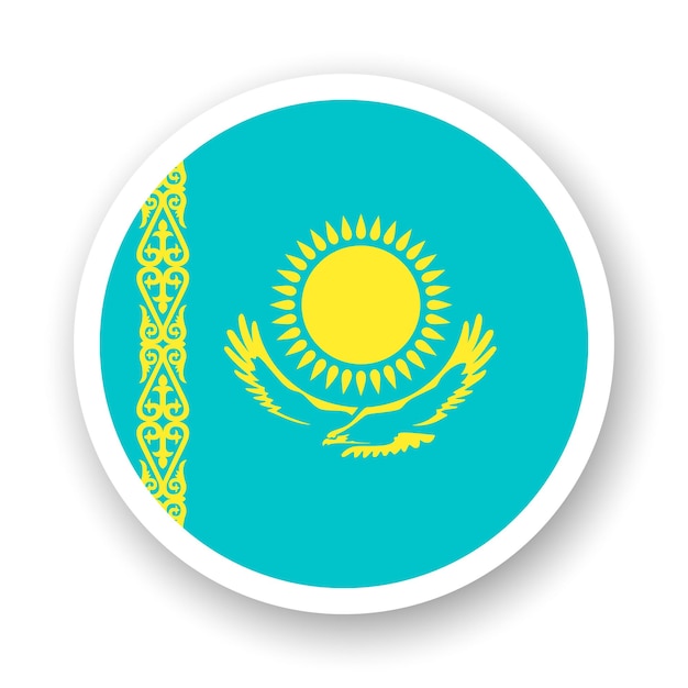 Флаг казахстана плоский значок круглый векторный элемент с тенью под ним