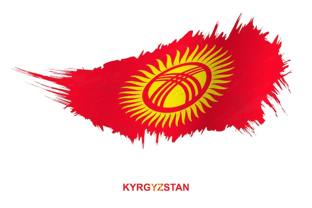 Флаг кыргызстана в стиле гранж с размахивая эффектом, флаг мазка кистью гранж вектор.