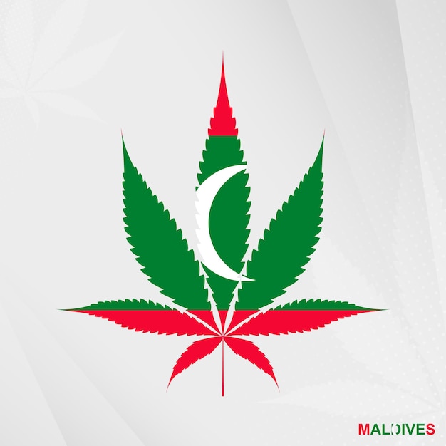 マリファナの葉の形のモルディブの旗モルディブの合法化大麻の概念