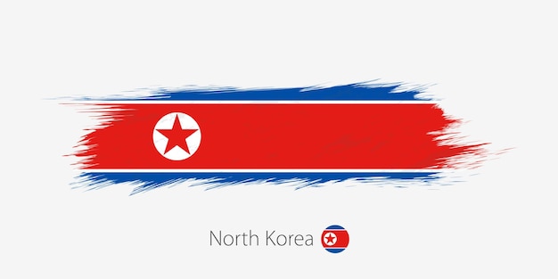 Флаг северной кореи гранж абстрактный мазок кистью на сером фоне