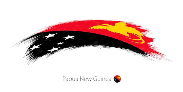 Flag of Papua New Guinea in rounded grunge brush stroke. Vector illustration.