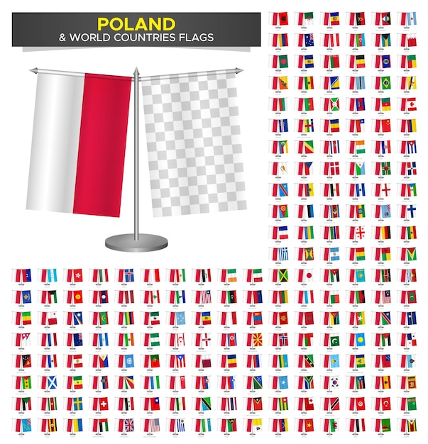 Bandiera della polonia vs paesi del mondo impostata illustrazione vettoriale della modella della bandiera della polonia
