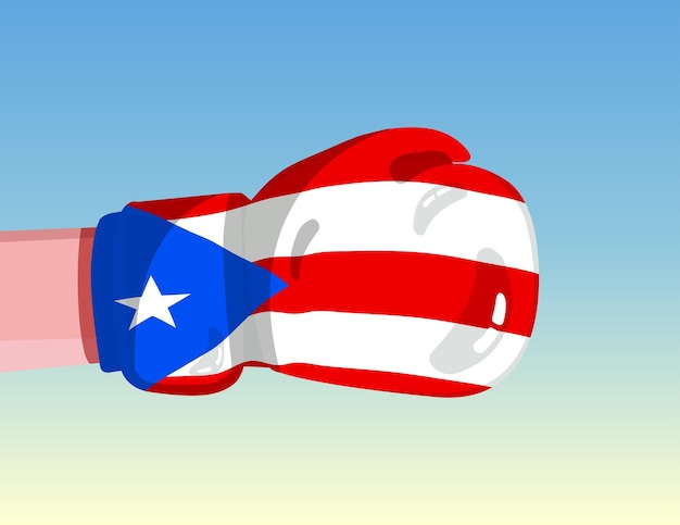 권투 글러브에 푸에르토리코의 국기 경쟁력을 가진 국가 간의 대결
