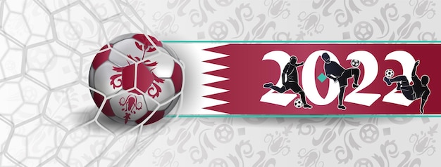 カタールの旗、カタール2022ワールドカップの広告バナー-イラストベクトル。サッカートーナメント、サッカーカップ、背景デザインテンプレート、ベクトルイラスト、2022年