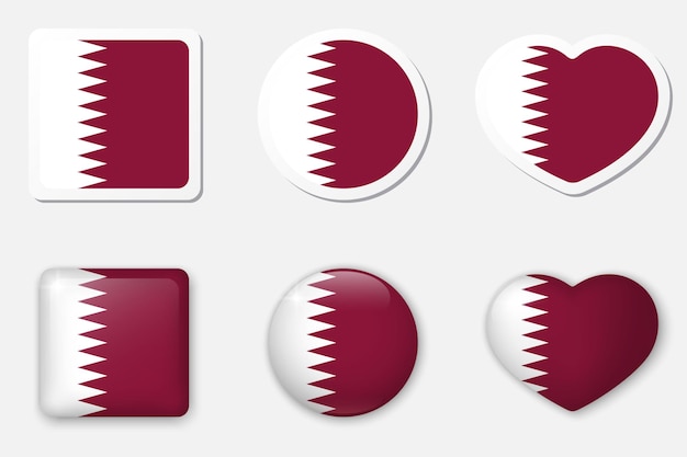 Флаг Катара коллекция икон Плоские наклейки 3D реалистичные стеклянные векторные элементы на белом фоне