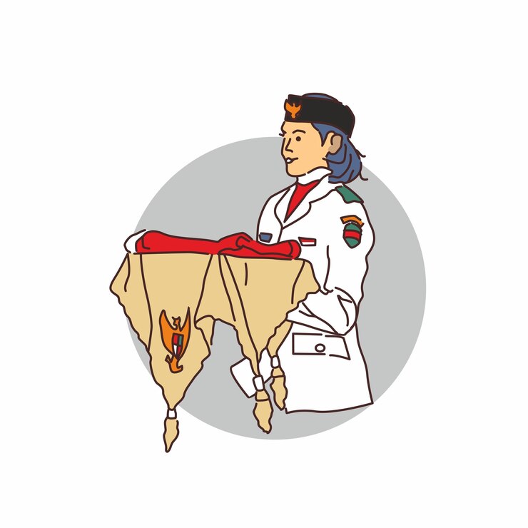 Vector flag raisers woman cartoon character carrying a red and white tray vector illustration