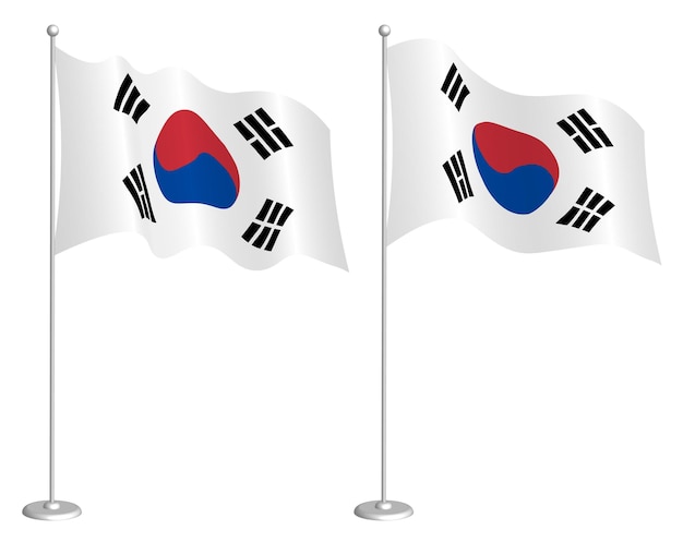 Flag of republic of Korea on flagpole waving in wind Holiday design element Checkpoint for map symbols Isolated vector on white background