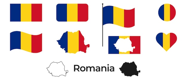 Flag of Romania Silhouette of Romania