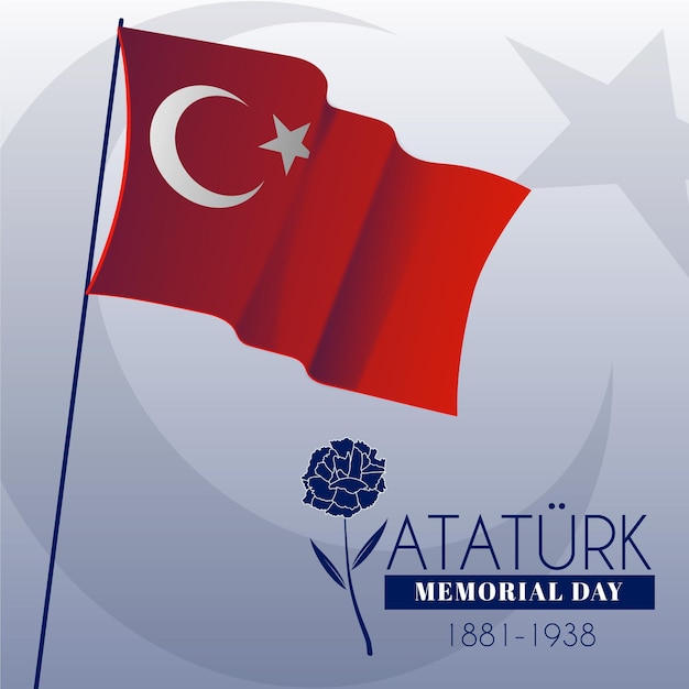 Flag and rose ataturk memorial day