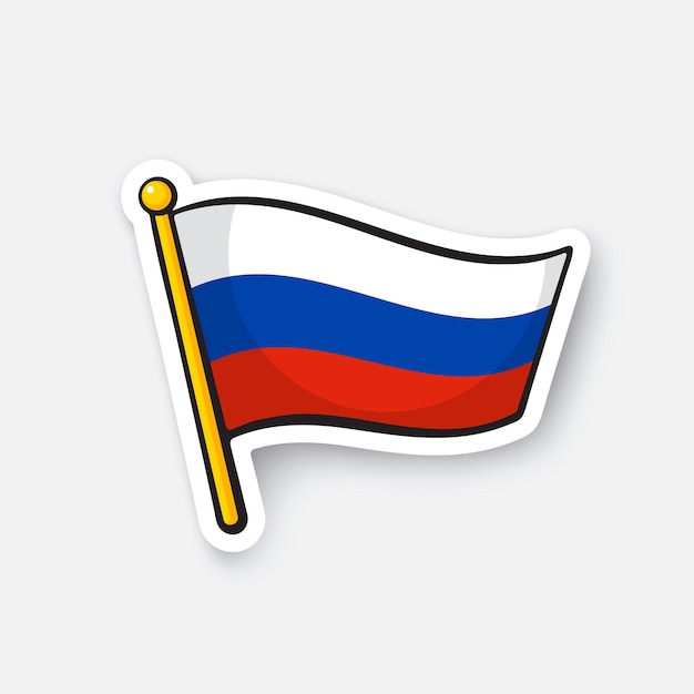 Flag of russia on flagstaff checkpoint symbol for travelers cartoon sticker vector illustration