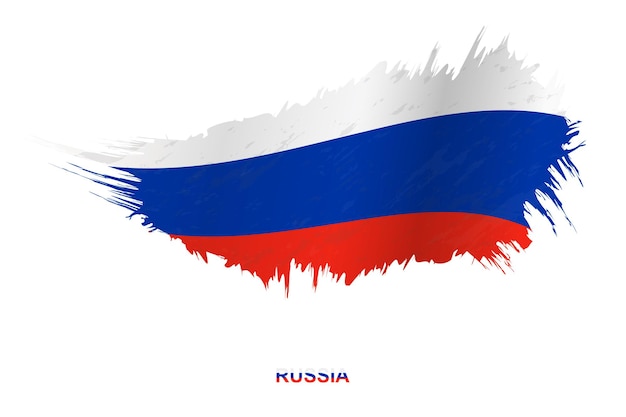 Flag of russia in grunge style with waving effect, vector grunge brush stroke flag.