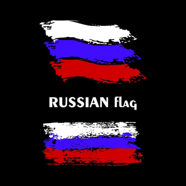 Flag of Russia Russian national flag Grunge brush stroke on black background Abstract creative painted flag of country