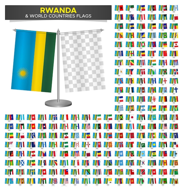 flag of rwanda vs world countries set rwanda flag mockup vector illustration