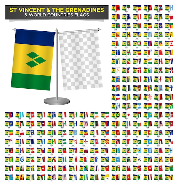 flag of saint vincent grenadines vs world countries set st vincent flag mockup vector illustration
