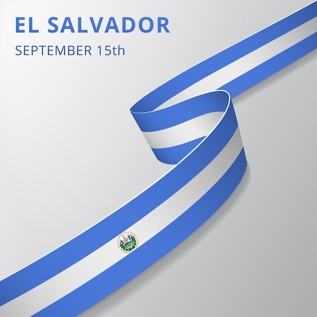 Flag of Salvador. 15th of September. Set of realistic wavy ribbons in colors of salvadoran flag. Independence day. National symbol. Vector illustration. EPS10