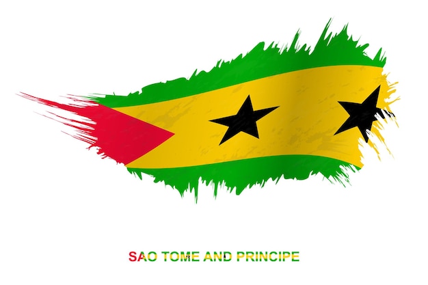 Flag of Sao Tome and Principe in grunge style with waving effect, vector grunge brush stroke flag.