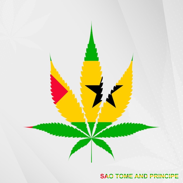 Flag of Sao Tome and Principe in Marijuana leaf shape The concept of legalization Cannabis in Sao Tome and Principe