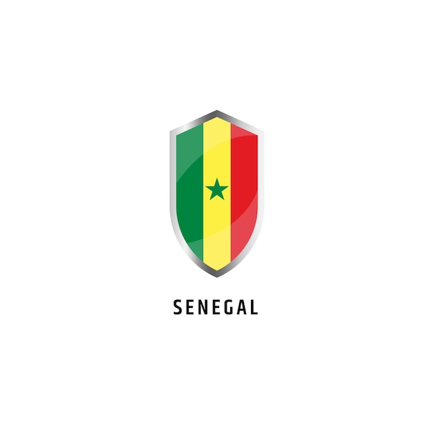 Flag of Senegal with shield shape icon flat vector illustration