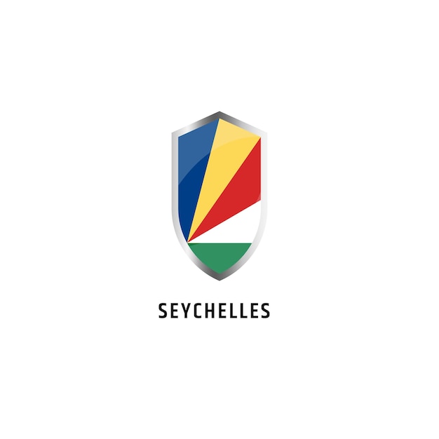 Flag of Seychelles with shield shape icon flat vector illustration