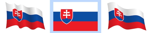 Vector flag of slovakia in static position and in motion, developing in wind in exact colors and sizes, on white background