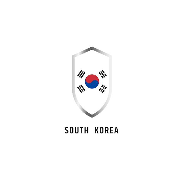 Bandiera della corea del sud con icona a forma di scudo illustrazione vettoriale piatta