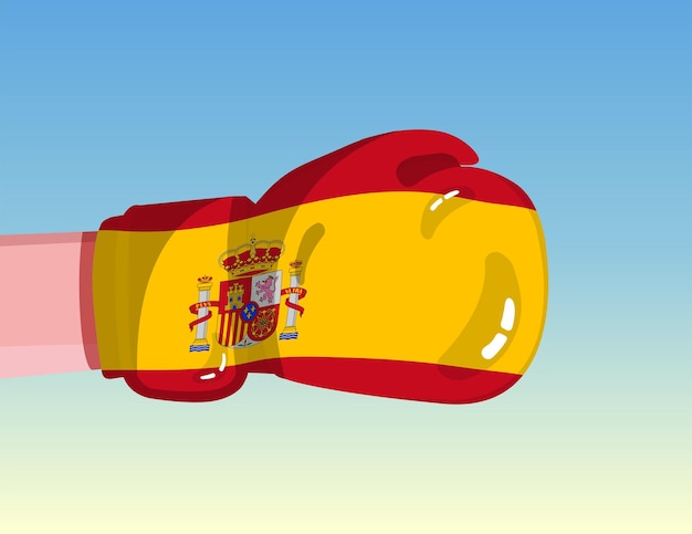 Vector flag of spain on boxing glove confrontation between countries with competitive power