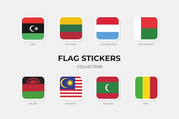 Flag Stickers of Libya Lithuania Luxembourge Madagascar Malawi Malaysia Maldives Mali