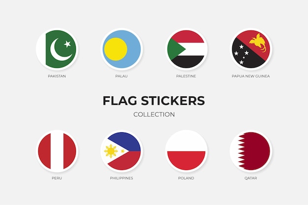 Vector flag stickers of pakistan palau palestine papua new guinea peru philippine poland qatar