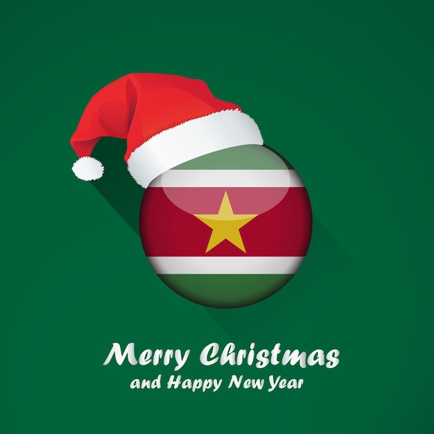 Flag of suriname. Merry Christmas and happy new year background design with glossy round Flag of suriname. vector illustration.