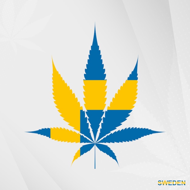 Flag of Sweden in Marijuana leaf shape. The concept of legalization Cannabis in Sweden.