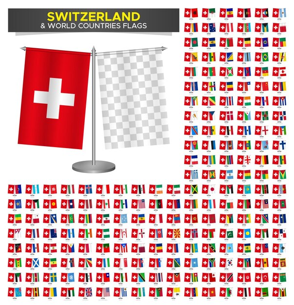 Flag of switzerland vs world countries set switzerland flag mockup vector illustration