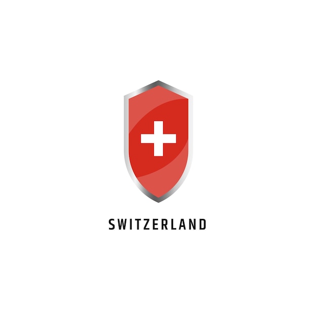 盾の形のアイコンフラットベクトルイラストとスイスの旗