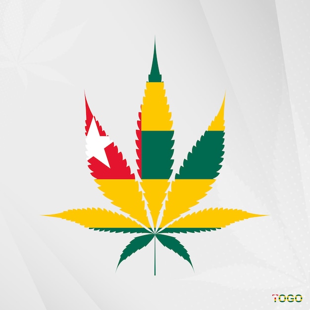 Flag of togo in marijuana leaf shape. the concept of legalization cannabis in togo.