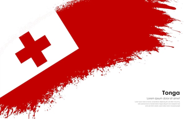 Flag of Tonga country on curve style grunge brush stroke with background