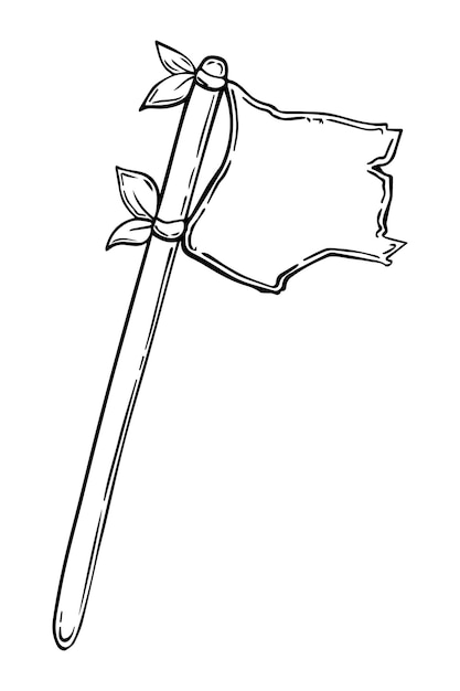 Flag torn on a wooden stick doodle linear