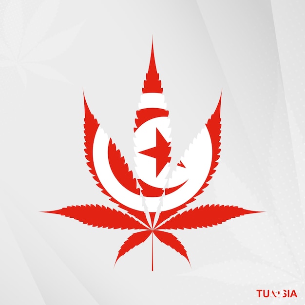 Bandiera della tunisia a forma di foglia di marijuana. il concetto di legalizzazione della cannabis in tunisia.