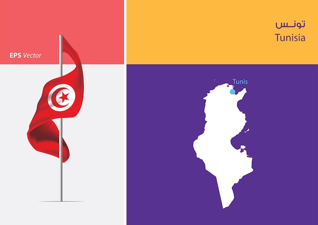 Flag of Tunisia on white background with map