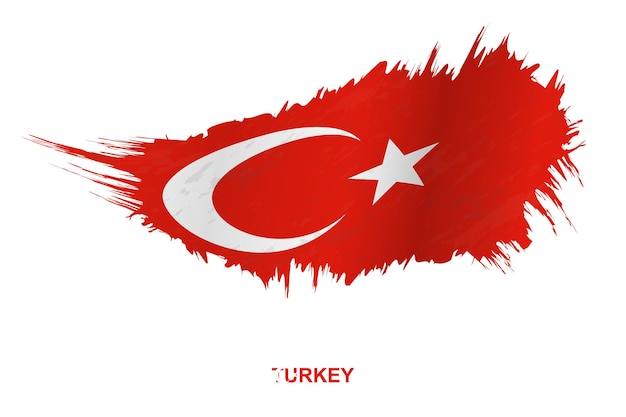 Flag of turkey in grunge style with waving effect, vector grunge brush stroke flag.