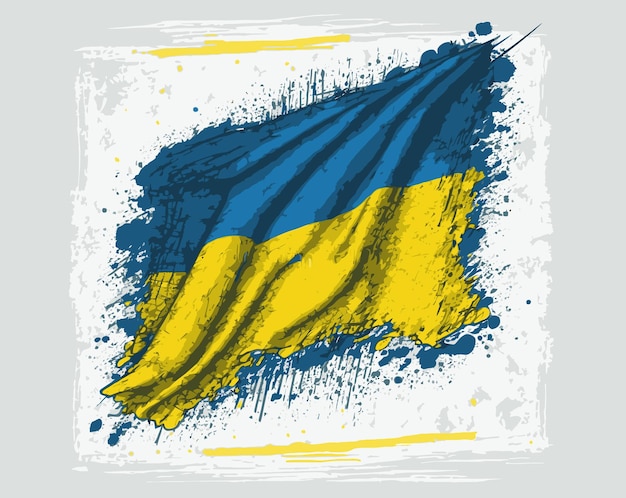 Flag of Ukraine brush painted vector illustration with a grunge texture