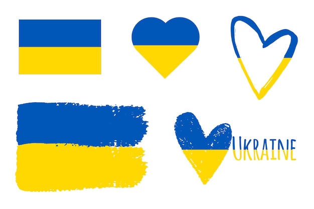 Flag of Ukraine Hand drawn Ukrainian flag I love Ukraine Heart Vector illustration