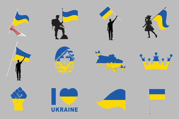 ウクライナの国旗 オリジナルでシンプルなウクライナ国旗をセット ウクラインの国旗のバンドルベクトルイラスト